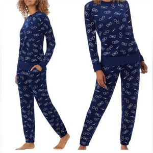 Harry Potter Wizarding World Velour Pajama Set Women's Small Navy Blue